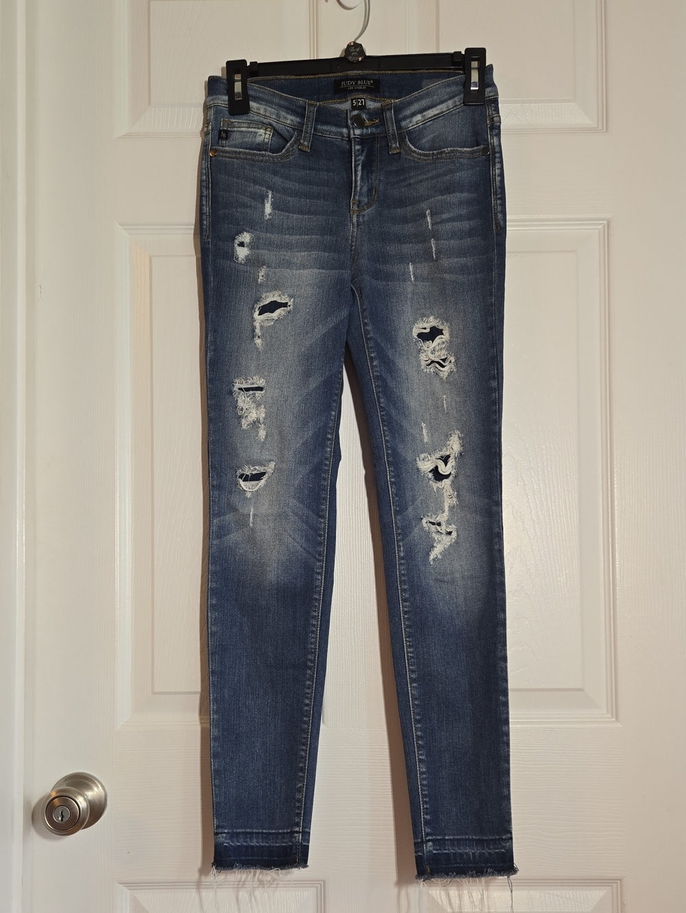Judy Blue Medium Blue Distressed Patched Holes Skinny Jeans Sz 5